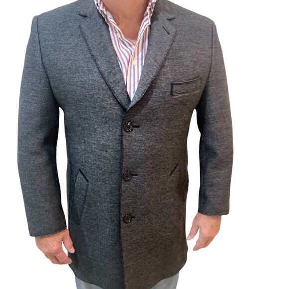 Bugatti men’s charcoal gray wool blend chevron lined outer coat european 44R - Picture 3 of 16